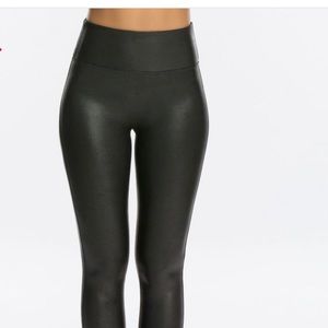 Black faux leather spanx leggings